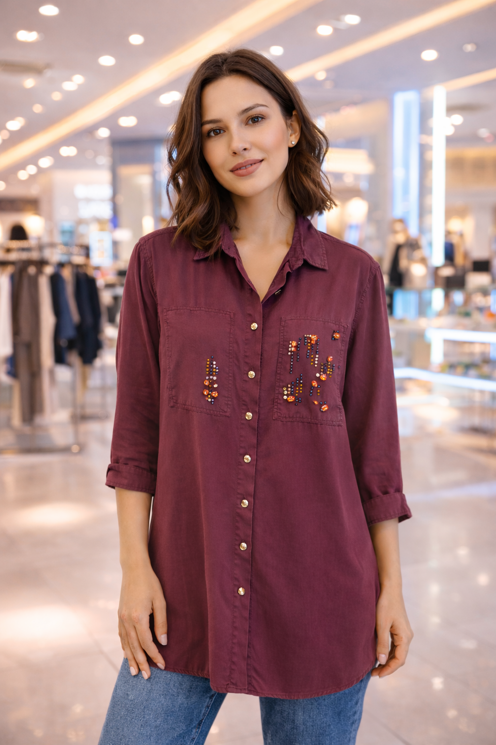 Cepte Taş detaylı gömlek 