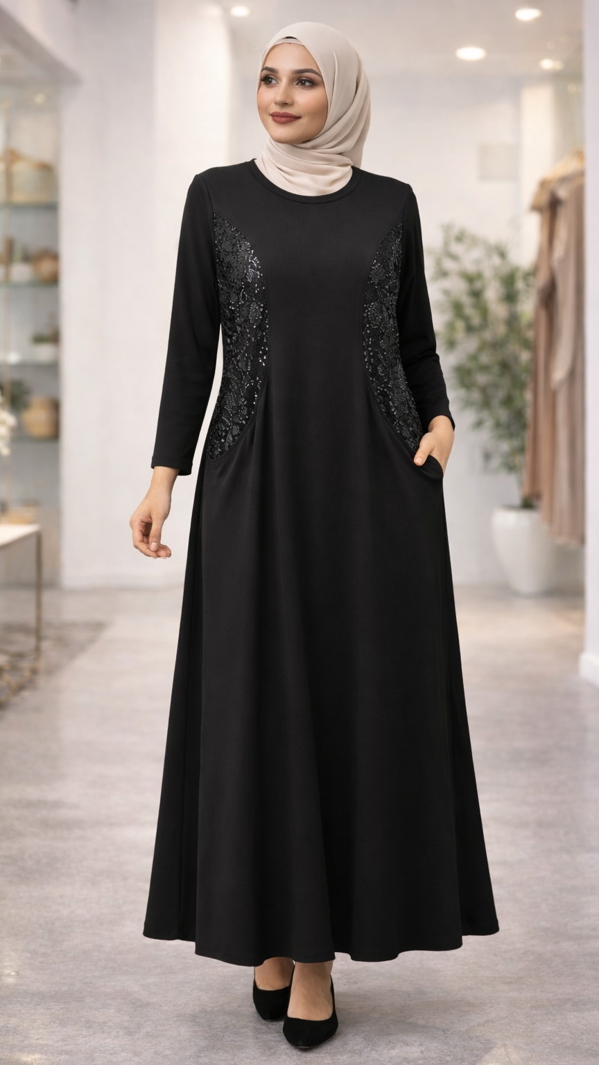 Yanları payetli elbise 